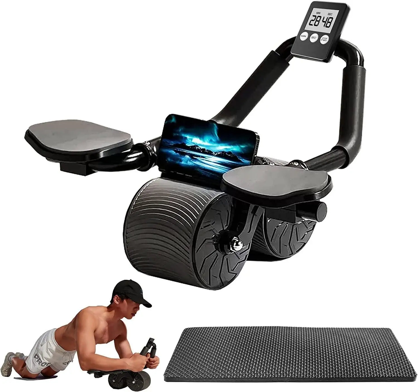 Ab Roller Wheel with Auto Rebound & Timer